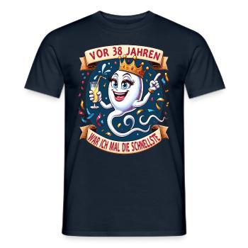 Il y a 38 ans, j’étais la femme la plus rapide - T-shirt homme - marine - Devant - AI Model Male 178 light (178cm)