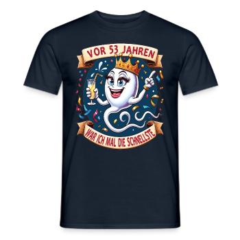 Il y a 53 ans, j’étais la femme la plus rapide - T-shirt homme - marine - Devant - AI Model Male 178 light (178cm)