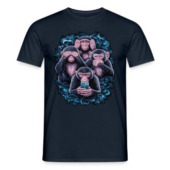 Wise Monkey With Mobile Phone Funny Multi Media Design - Men's T-Shirt - navy - Front - AI Model Male 178 light (178cm)