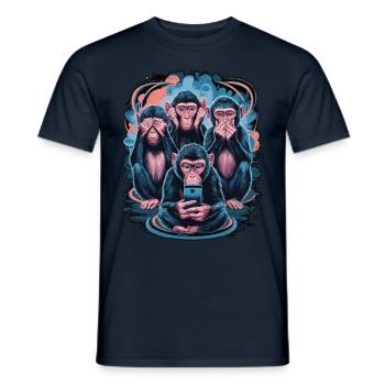 Weise Affen Mit Handy Lustiges Multi Media Design - Männer T-Shirt - Navy - Vorne - AI Model Male 178 light (178cm)