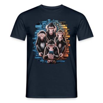 Weise Affen Mit Handy Lustiges Multi Media Design - Männer T-Shirt - Navy - Vorne - AI Model Male 178 light (178cm)