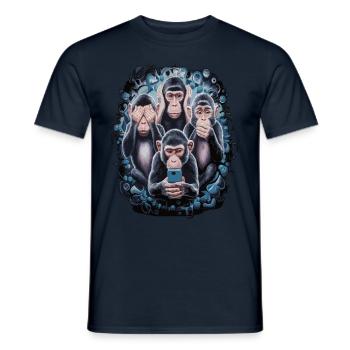 Weise Affen Mit Handy Lustiges Multi Media Design - Männer T-Shirt - Navy - Vorne - AI Model Male 178 light (178cm)