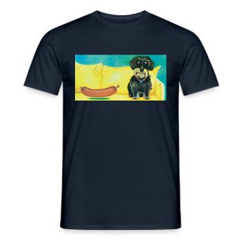 Hund mit Wurst - Moderne Malerei - Männer T-Shirt - Navy - Vorne - AI Model Male 178 light (178cm)