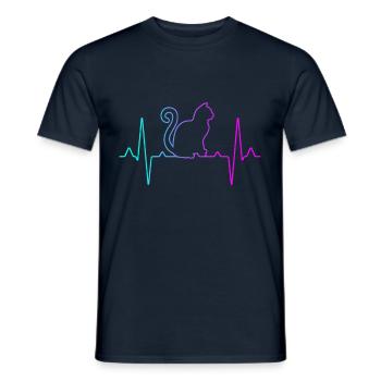 Katze Herzschlag - Männer T-Shirt - Navy - Vorne - AI Model Male 178 light (178cm)