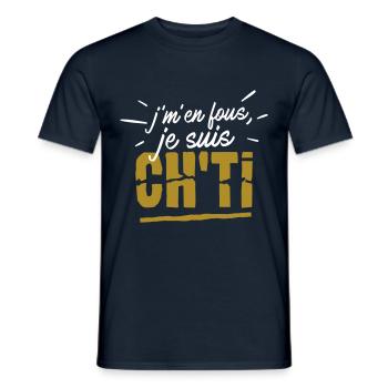 Je m'en fous, je suis ch'ti ! humour chti du Nord - T-shirt homme - marine - Devant - AI Model Male 178 light (178cm)