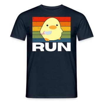 Run duck with knife meme funny saying vintage - Men's T-Shirt - navy - Front - AI Model Male 178 light (178cm)