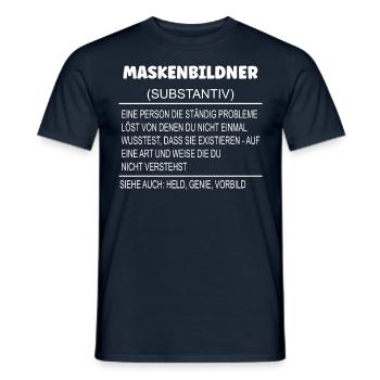 Wörterbuch Erklärung MASKENBILDNER Held, Genie - Männer T-Shirt - Navy - Vorne - AI Model Male 178 light (178cm)