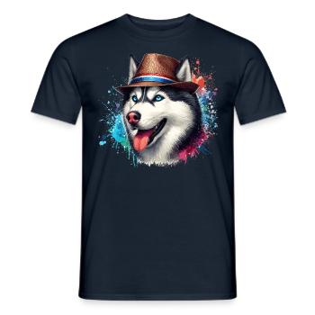 Husky head with hat - Men's T-Shirt - navy - Front - AI Model Male 178 light (178cm)