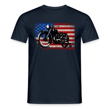 USA Drapeau vieille moto idées cadeaux motards - T-shirt homme - marine - Devant - AI Model Male 178 light (178cm)