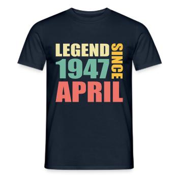 76e anniversaire Avril Né en 1947 Idée cadeau - T-shirt homme - marine - Devant - AI Model Male 178 light (178cm)