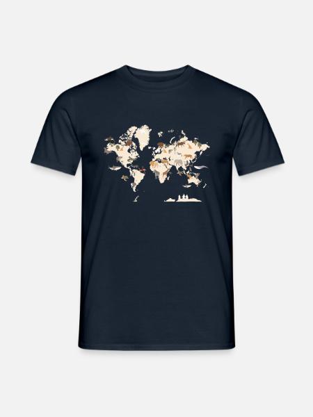 Weltkarte mit Tieren - World Map With Animals - Männer T-Shirt - Navy