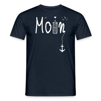 Moin Begrüßung Moin mit Möwe - Leuchtturm - Männer T-Shirt - Navy - Vorne - AI Model Male 178 light (178cm)