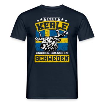 Echte Kerle machen Urlaub in Schweden mit Elch - Männer T-Shirt - Navy - Vorne - AI Model Male 178 light (178cm)
