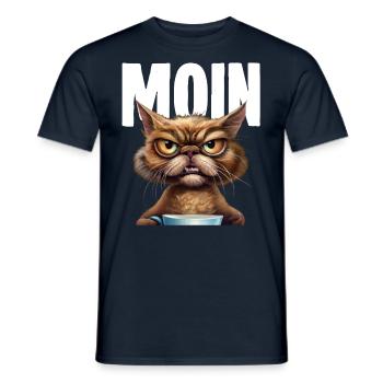 Moin Lustige Katze Kaffee - Männer T-Shirt - Navy - Vorne - AI Model Male 178 light (178cm)
