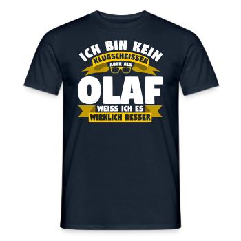 Klugscheisser Olaf weiß es besser - Männer T-Shirt - Navy - Vorne - AI Model Male 178 light (178cm)