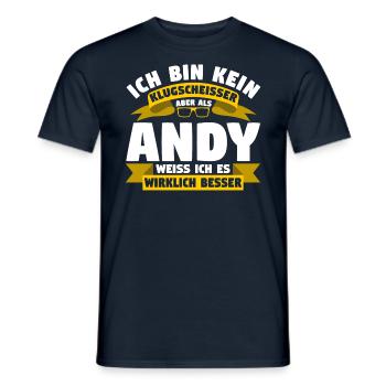 Klugscheisser Andy weiß es besser - Männer T-Shirt - Navy - Vorne - AI Model Male 178 light (178cm)