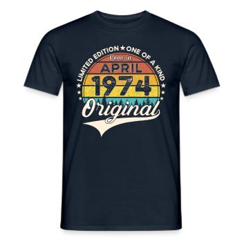 49th birthday man April Born 1974 Original - Men's T-Shirt - navy - Front - AI Model Male 178 light (178cm)