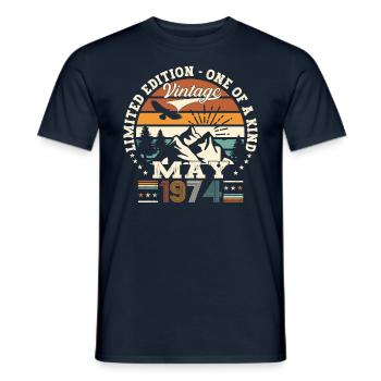 49th Birthday Man May Vintage 1974 Vintage - Men's T-Shirt - navy - Front - AI Model Male 178 light (178cm)