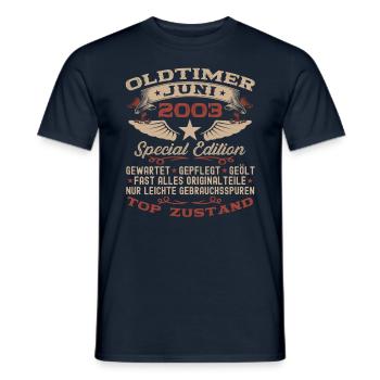 20. Geburtstag Mann Juni Jahrgang 2003 Oldtimer - Männer T-Shirt - Navy - Vorne - AI Model Male 178 light (178cm)