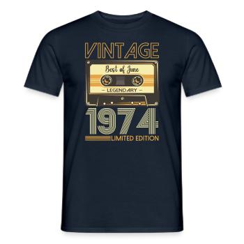 49 Birthday Man Cassette June Year 1974 - Men's T-Shirt - navy - Front - AI Model Male 178 light (178cm)