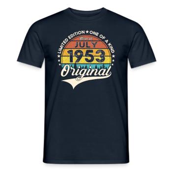 70th Birthday Man Born In July Born 1953 - Men's T-Shirt - navy - Front - AI Model Male 178 light (178cm)