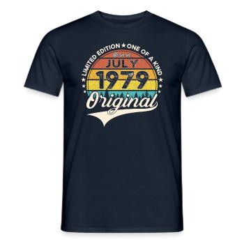 44th Birthday Man Born In July Born 1979 - Men's T-Shirt - navy - Front - AI Model Male 178 light (178cm)