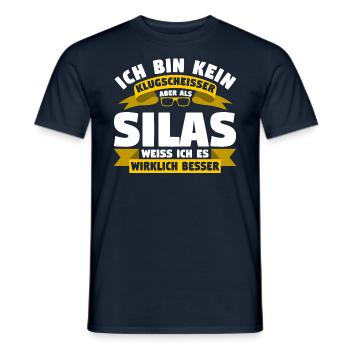 Klugscheisser Silas weiß es besser - Männer T-Shirt - Navy - Vorne - AI Model Male 178 light (178cm)