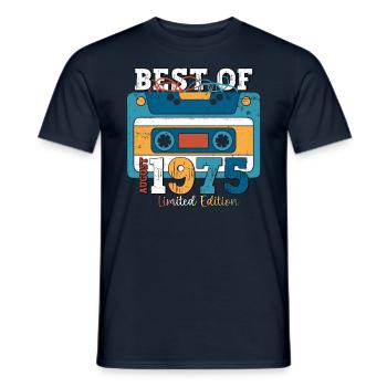 48th Birthday Man August Vintage 1975 Cassette - Men's T-Shirt - navy - Front - AI Model Male 178 light (178cm)