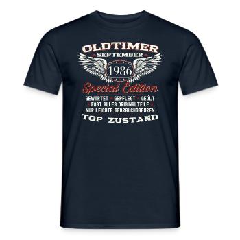 37ème anniversaire voiture classique septembre millésime 1986 - T-shirt homme - marine - Devant - AI Model Male 178 light (178cm)