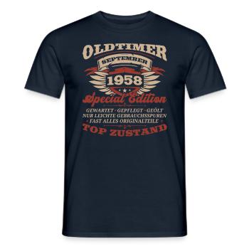 65. Geburtstag Oldtimer September Jahrgang 1958 - Männer T-Shirt - Navy - Vorne - AI Model Male 178 light (178cm)