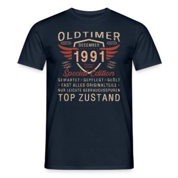 32. Geburtstag Oldtimer Dezember Jahrgang 1991 - Männer T-Shirt - Navy - Vorne - AI Model Male 178 light (178cm)