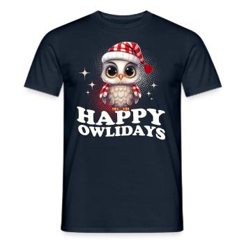 Happy Owlidays Christmas Owls - Men's T-Shirt - navy - Front - AI Model Male 178 light (178cm)
