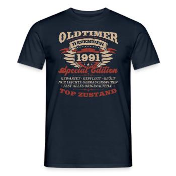 32. Geburtstag Oldtimer Dezember Jahrgang 1991 - Männer T-Shirt - Navy - Vorne - AI Model Male 178 light (178cm)