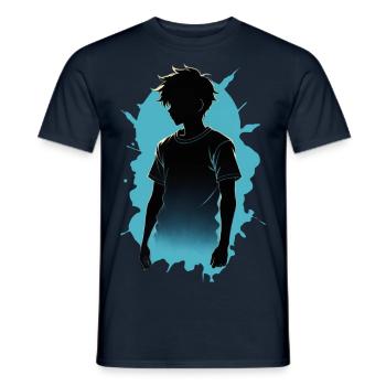 Azure Anime Dreams: Silhouettenportrait in Blau - Männer T-Shirt - Navy - Vorne - AI Model Male 178 light (178cm)
