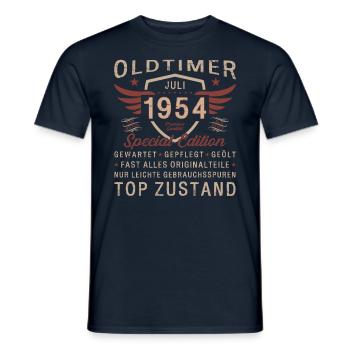 70ème Anniversaire Voiture Classique Juillet 1954 Millésime 1954 - T-shirt homme - marine - Devant - AI Model Male 178 light (178cm)