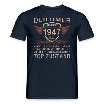 Oldtimer August 1947 Jahrgang 1947 77. Geburtstag - Männer T-Shirt - Navy - Vorne - AI Model Male 178 light (178cm)