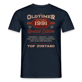 33. Geburtstag Oldtimer September 1991 Jahrgang 91 - Männer T-Shirt - Navy - Vorne - AI Model Male 178 light (178cm)