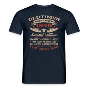 76e anniversaire Voiture de collection Septembre 1948 Année 48 - T-shirt homme - marine - Devant - AI Model Male 178 light (178cm)