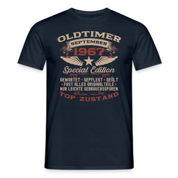 57th Birthday Classic Car September 1967 Volume 67 - Men's T-Shirt - navy - Front - AI Model Male 178 light (178cm)