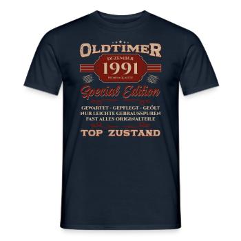 33. Geburtstag Oldtimer Dezember 1991 Jahrgang 91 - Männer T-Shirt - Navy - Vorne - AI Model Male 178 light (178cm)