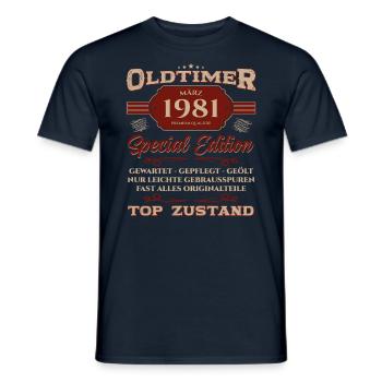 44. Geburtstag Oldtimer März Jahrgang 1981 - Männer T-Shirt - Navy - Vorne - AI Model Male 178 light (178cm)