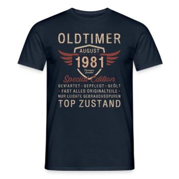 44. Geburtstag Oldtimer August Jahrgang 1981 - Männer T-Shirt - Navy - Vorne - AI Model Male 178 light (178cm)