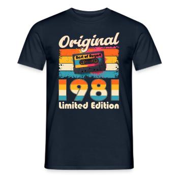 44th Birthday Cassette August 1981 - Men's T-Shirt - navy - Front - AI Model Male 178 light (178cm)