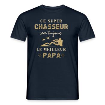 Papa Chasseur Chasse Fête des Père Humour - T-shirt homme - marine - Devant - AI Model Male 178 light (178cm)