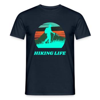 HIKING LIFE,NATURE,EXPLORE,OUTDOOR ACTIVITIES - Men's T-Shirt - navy - Front - AI Model Male 178 light (178cm)