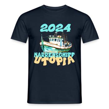 Ship of Fools Utopia 2024 - Dates - Men's T-Shirt - navy - Front - AI Model Male 178 light (178cm)
