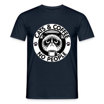 Katze und Kaffee keine Menschen - Männer T-Shirt - Navy - Vorne - AI Model Male 178 light (178cm)