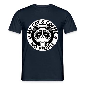 Katze und Kaffee keine Menschen - Männer T-Shirt - Navy - Vorne - AI Model Male 178 light (178cm)