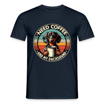 Brauche nur Kaffee und meinen Dackel - Männer T-Shirt - Navy - Vorne - AI Model Male 178 light (178cm)