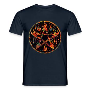 Pentagram in a wreath of flames burning pentagram - Men's T-Shirt - navy - Front - AI Model Male 178 light (178cm)